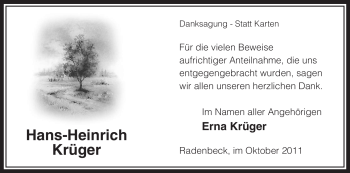 Traueranzeige von Hans-Heinrich Krüger von ALLGEMEINE ZEITUNG UELZEN
