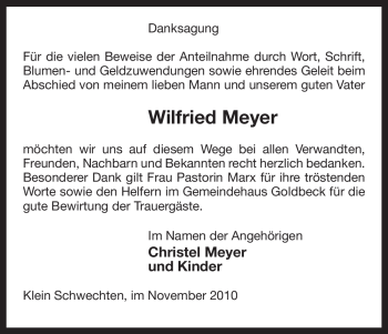 Traueranzeige von Wilfried Meyer von ALLGEMEINE ZEITUNG UELZEN