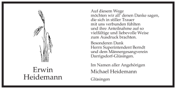 Traueranzeige von Erwin Heidemann von ALLGEMEINE ZEITUNG UELZEN