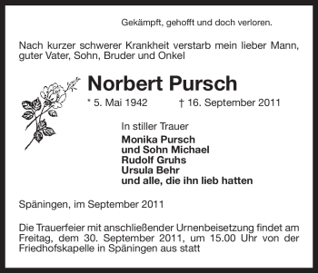 Traueranzeige von Norbert Pursch von ALLGEMEINE ZEITUNG UELZEN