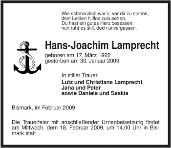 Traueranzeige von Hans-Joachim Lamprecht von ALLGEMEINE ZEITUNG UELZEN