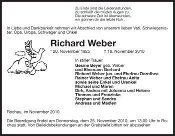 Traueranzeige von Richard Weber von ALLGEMEINE ZEITUNG UELZEN