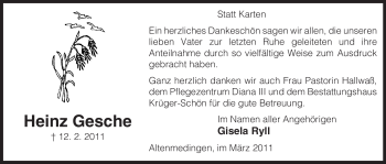 Traueranzeige von Heinz Gesche von ALLGEMEINE ZEITUNG UELZEN