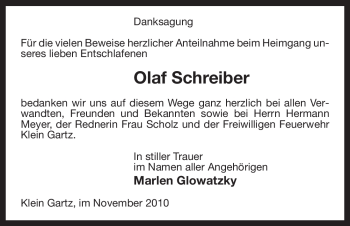 Traueranzeige von Olaf Schreiber von ALLGEMEINE ZEITUNG UELZEN