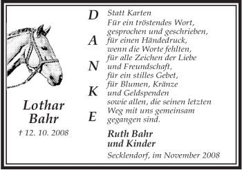 Traueranzeige von Lothar Bahr von ALLGEMEINE ZEITUNG UELZEN