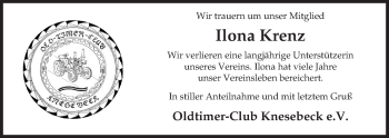 Traueranzeige von Ilona Krenz von Uelzen