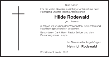 Traueranzeige von Hilde Rodewald von ALLGEMEINE ZEITUNG UELZEN