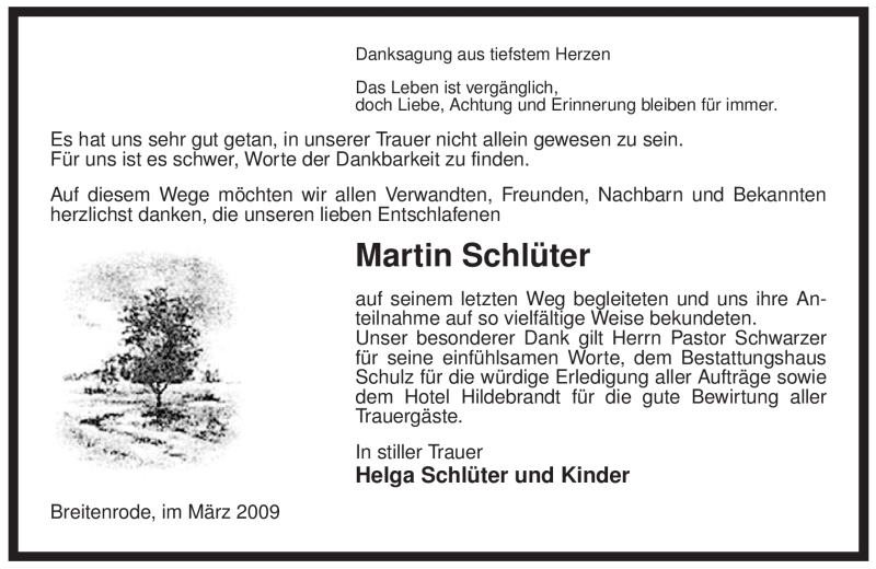  Traueranzeige für Martin Schlüter vom 11.03.2009 aus ALLGEMEINE ZEITUNG UELZEN