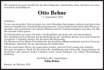 Traueranzeige von Otto Behne von ALLGEMEINE ZEITUNG UELZEN