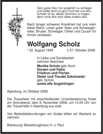 Traueranzeige von Wolfgang Scholz von ALLGEMEINE ZEITUNG UELZEN