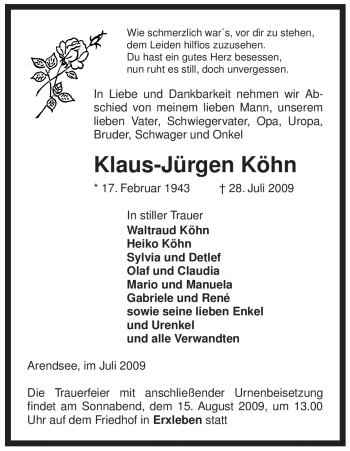 Traueranzeige von Klaus-Jürgen Köhn von ALLGEMEINE ZEITUNG UELZEN