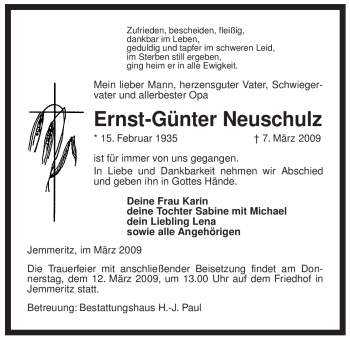 Traueranzeige von Ernst-Günter Neuschulz von ALLGEMEINE ZEITUNG UELZEN