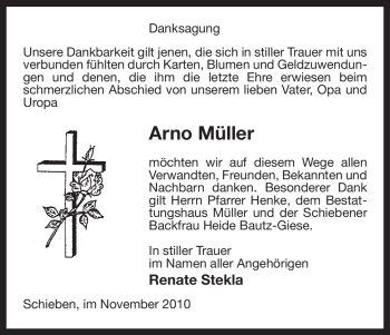 Traueranzeige von Arno Müller von ALLGEMEINE ZEITUNG UELZEN