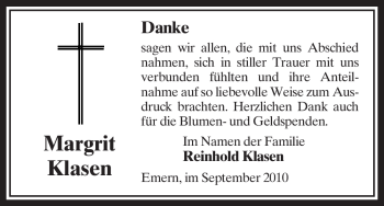 Traueranzeige von Margrit Klasen von ALLGEMEINE ZEITUNG UELZEN