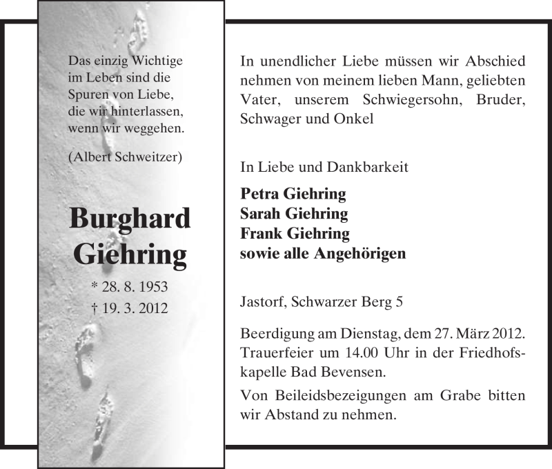  Traueranzeige für Burghard Giehring vom 22.03.2012 aus ALLGEMEINE ZEITUNG UELZEN