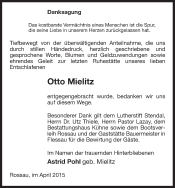 Traueranzeige von Otto Mielitz von Uelzen