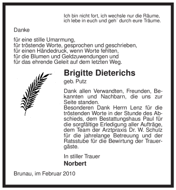 Traueranzeige von Brigitte Dieterichs von ALLGEMEINE ZEITUNG UELZEN