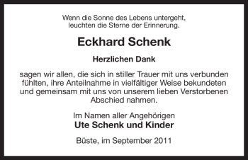 Traueranzeige von Eckhard Schenk von ALLGEMEINE ZEITUNG UELZEN