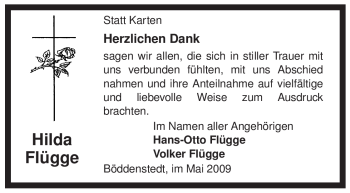 Traueranzeige von Hilda Flügge von ALLGEMEINE ZEITUNG UELZEN