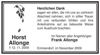 Traueranzeige von Horst Allonge von ALLGEMEINE ZEITUNG UELZEN