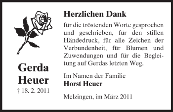 Traueranzeige von Gerda Heuer von ALLGEMEINE ZEITUNG UELZEN