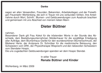 Traueranzeige von Dieter Büttner von ALLGEMEINE ZEITUNG UELZEN