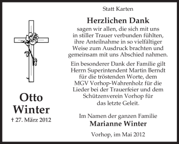 Traueranzeige von Otto Winter von ALLGEMEINE ZEITUNG UELZEN