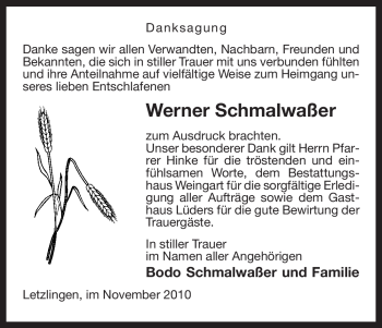 Traueranzeige von Werner Schmalwaßer von ALLGEMEINE ZEITUNG UELZEN