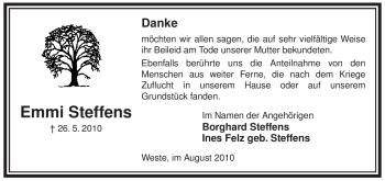 Traueranzeige von Emmi Steffens von ALLGEMEINE ZEITUNG UELZEN