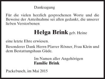 Traueranzeige von Helga Brink von Uelzen