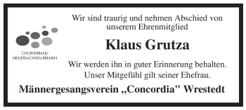 Traueranzeige von Klaus Grutza von ALLGEMEINE ZEITUNG UELZEN