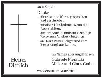 Traueranzeige von Heinz Dittrich von ALLGEMEINE ZEITUNG UELZEN