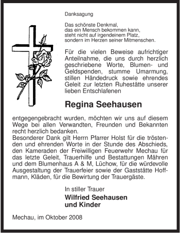 Traueranzeige von Regina Seehausen von ALLGEMEINE ZEITUNG UELZEN