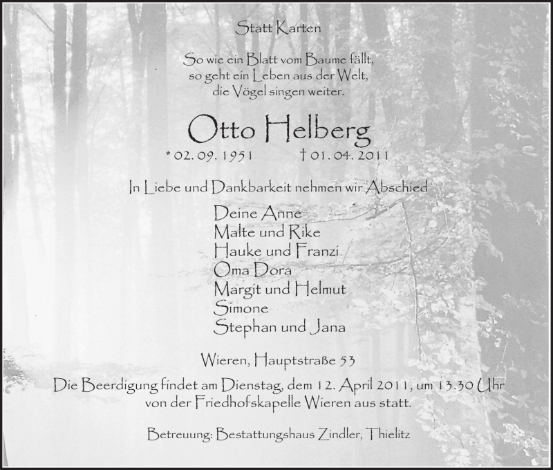  Traueranzeige für Otto Helberg vom 05.04.2011 aus ALLGEMEINE ZEITUNG UELZEN
