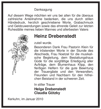 Traueranzeige von Heinz Drebenstedt von ALLGEMEINE ZEITUNG UELZEN