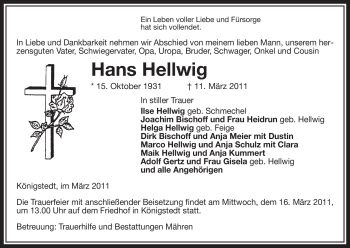 Traueranzeige von Hans Hellwig von ALLGEMEINE ZEITUNG UELZEN