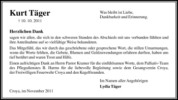 Traueranzeige von Kurt Täger von ALLGEMEINE ZEITUNG UELZEN