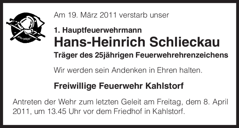  Traueranzeige für Hans-Heinrich Schlieckau vom 05.04.2011 aus ALLGEMEINE ZEITUNG UELZEN