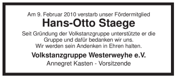 Traueranzeige von Hans-Otto Staege von ALLGEMEINE ZEITUNG UELZEN