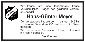 Traueranzeige von Hans-Günter Meyer von ALLGEMEINE ZEITUNG UELZEN