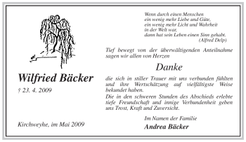 Traueranzeige von Wilfried Bäcker von ALLGEMEINE ZEITUNG UELZEN