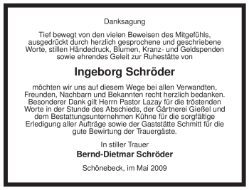 Traueranzeige von Ingeborg Schröder von ALLGEMEINE ZEITUNG UELZEN