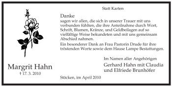 Traueranzeige von Margrit Hahn von ALLGEMEINE ZEITUNG UELZEN