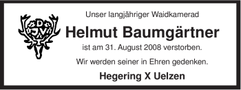 Traueranzeige von Helmut Baumgärtner von ALLGEMEINE ZEITUNG UELZEN