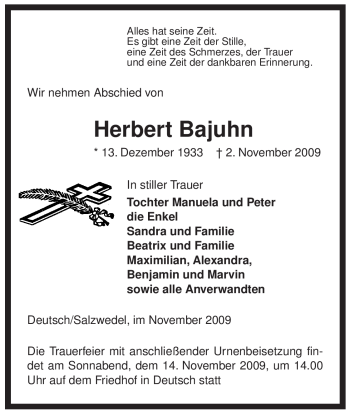 Traueranzeige von Herbert Bajuhn von ALLGEMEINE ZEITUNG UELZEN