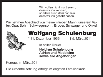 Traueranzeige von Wolfgang Schulenburg von ALLGEMEINE ZEITUNG UELZEN