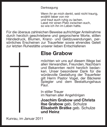 Traueranzeige von Else Grabow von ALLGEMEINE ZEITUNG UELZEN