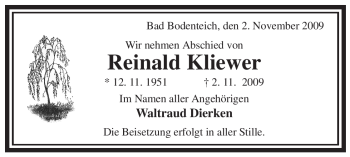 Traueranzeige von Reinald Kliewer von ALLGEMEINE ZEITUNG UELZEN