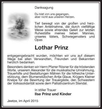 Traueranzeige von Lothar Prinz von Uelzen