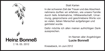 Traueranzeige von Heinz Bonneß von ALLGEMEINE ZEITUNG UELZEN